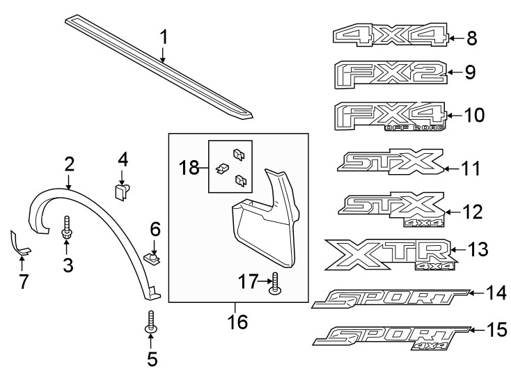 Diagram Pick up box. Exterior trim. for your Ford Ranger  