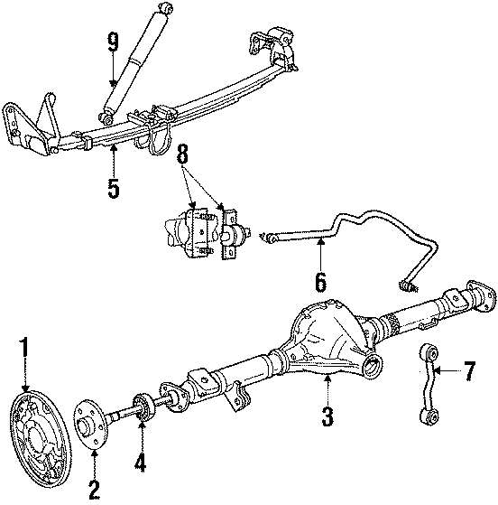 Diagram REAR SUSPENSION. AXLE HOUSING. BRAKE COMPONENTS. STABILIZER BAR & COMPONENTS. SUSPENSION COMPONENTS. for your 2021 Ford F-150 3.5L PowerBoost V6 FULL HYBRID EV-GAS (FHEV) A/T RWD Platinum Crew Cab Pickup Fleetside 