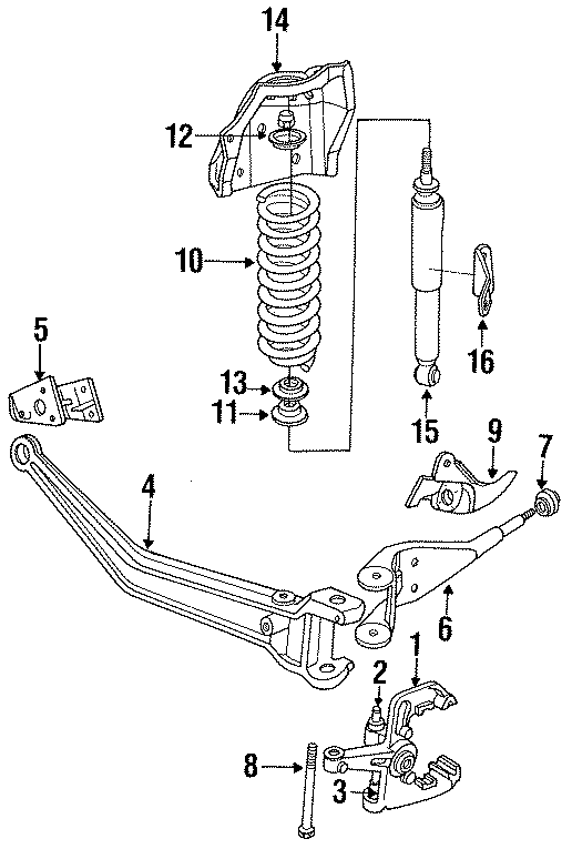 Diagram FRONT SUSPENSION. SUSPENSION COMPONENTS. for your 1995 Ford F-150 4.9L 6 cylinder M/T 4WD XLT Extended Cab Pickup Fleetside 