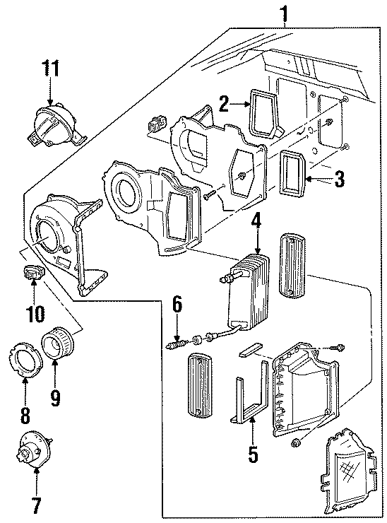 Diagram AIR CONDITIONER & HEATER. EVAPORATOR COMPONENTS. for your 1995 Ford Ranger  XL Sport Extended Cab Pickup Fleetside 