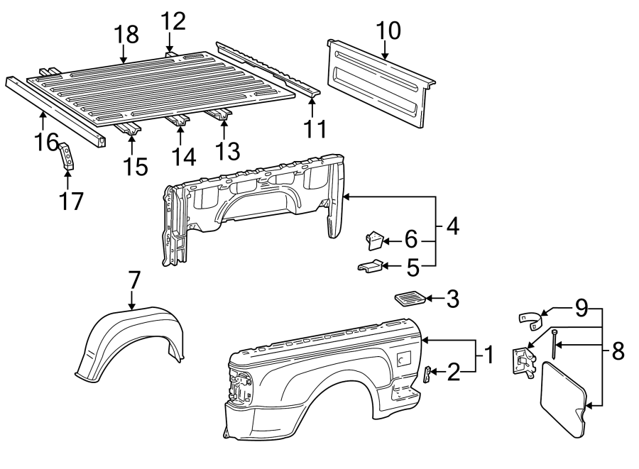 Diagram Pick up box. Box assembly. Floor. Front & side panels. for your 2021 Ford Transit Connect   