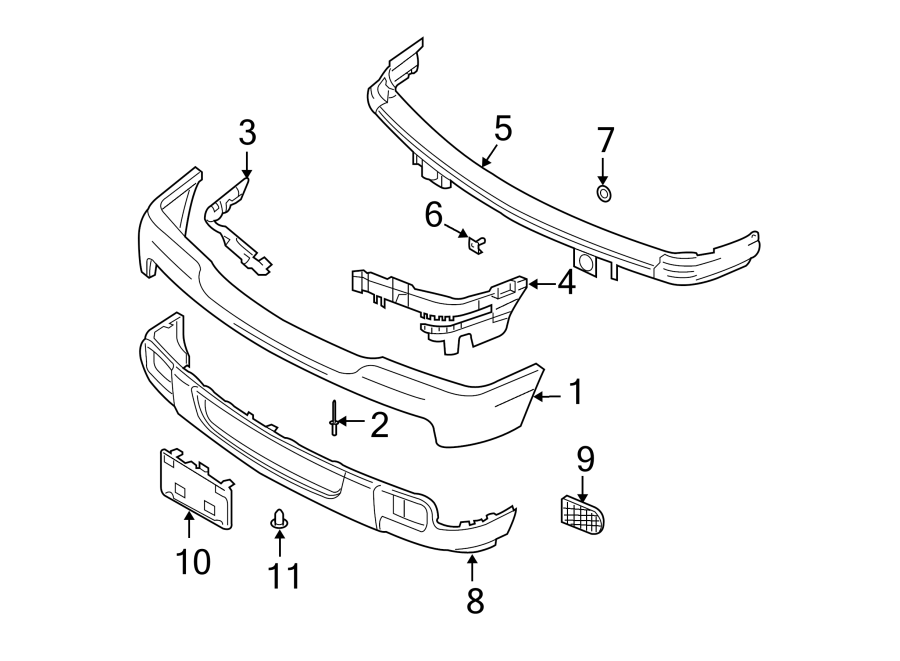 Diagram FRONT BUMPER. BUMPER & COMPONENTS. for your 1996 Ford Ranger   