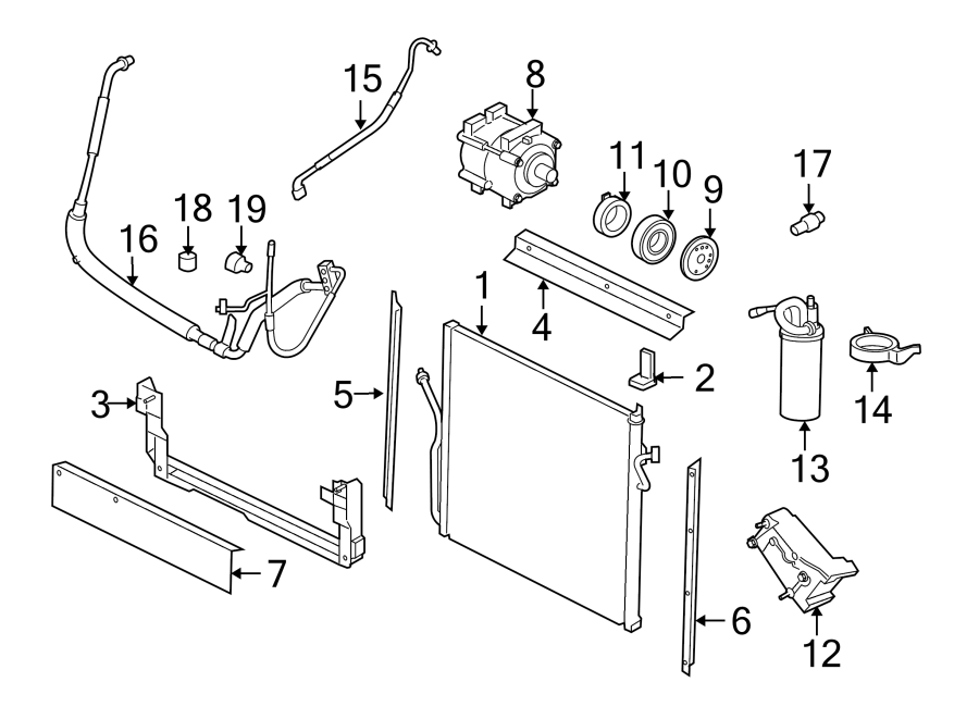 Diagram AIR CONDITIONER & HEATER. COMPRESSOR & LINES. CONDENSER. for your 2007 Ford Ranger  STX Standard Cab Pickup Fleetside 