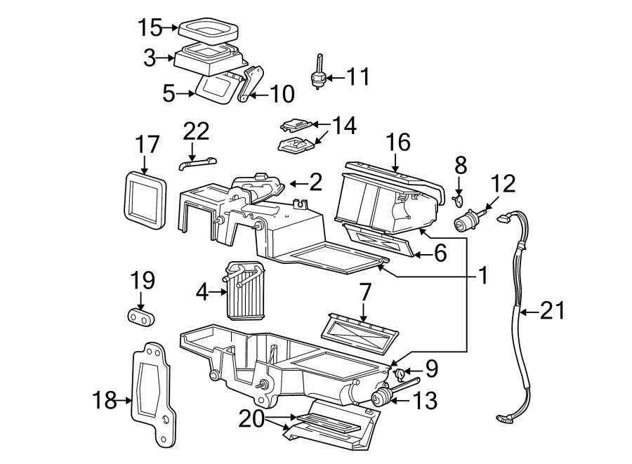 Diagram AIR CONDITIONER & HEATER. EVAPORATOR & HEATER COMPONENTS. for your Ford Ranger  