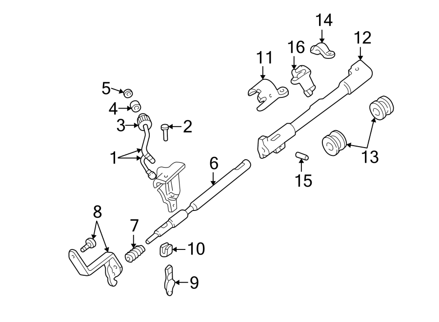 Diagram STEERING COLUMN. TRANSMISSION SHIFT TUBE. for your Ford Ranger  