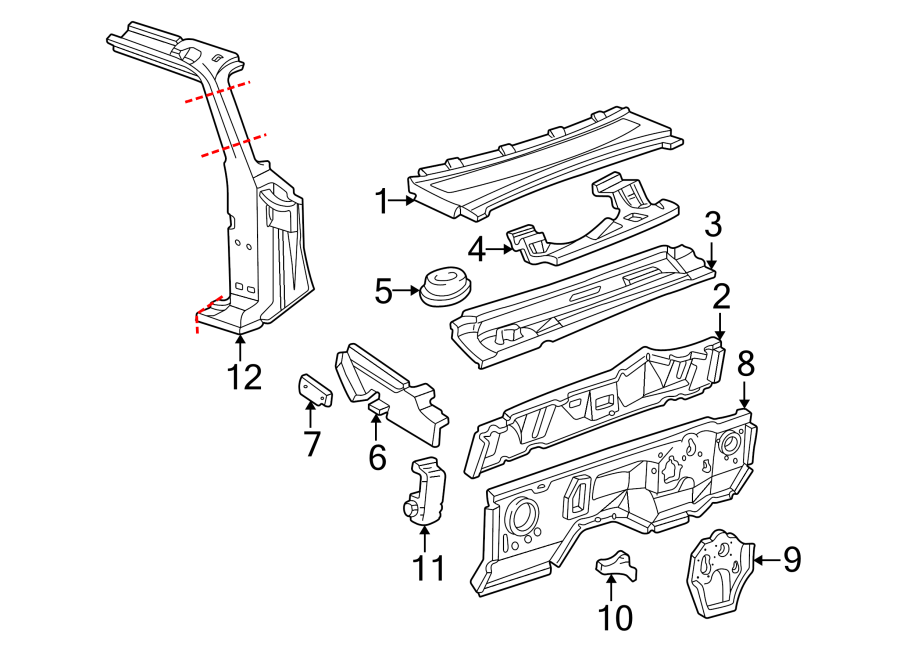 Diagram COWL. HINGE PILLAR. for your Ford Ranger  