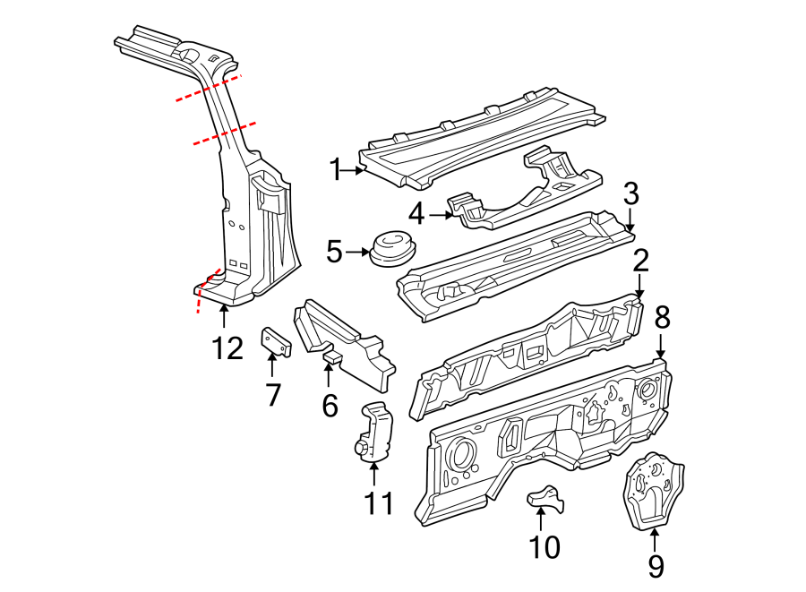 Diagram COWL. HINGE PILLAR. for your Ford Ranger  