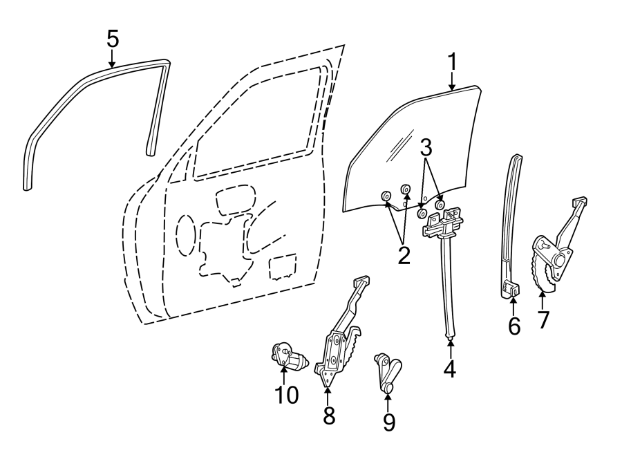 Diagram FRONT DOOR. GLASS & HARDWARE. for your Ford Ranger  