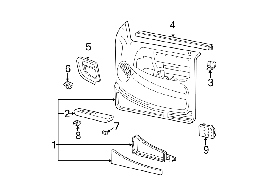 Diagram FRONT DOOR. INTERIOR TRIM. for your 2020 Ford F-350 Super Duty 6.2L V8 FLEX A/T RWD XLT Extended Cab Pickup 