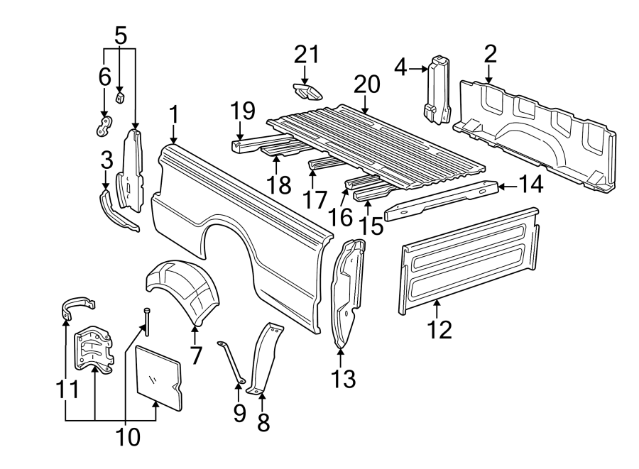 Diagram Pick up box. Floor. Front & side panels. for your Ford