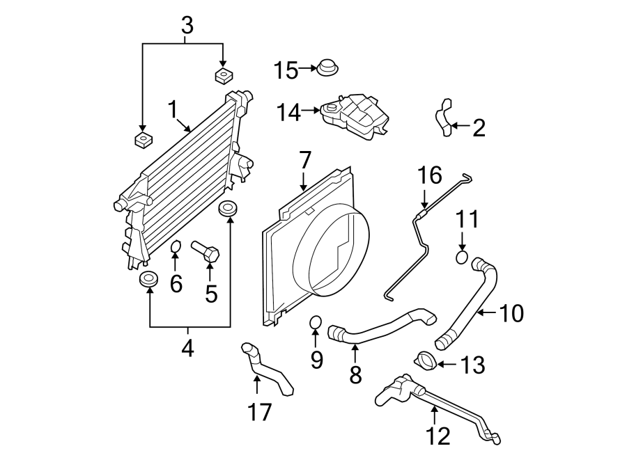 Diagram RADIATOR & COMPONENTS. for your 2009 Ford F-150 4.6L V8 A/T 4WD XLT Standard Cab Pickup Fleetside 