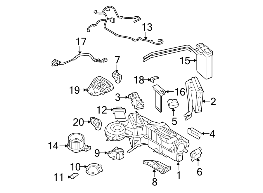 Diagram AIR CONDITIONER & HEATER. EVAPORATOR & HEATER COMPONENTS. for your 1993 Ford Ranger   