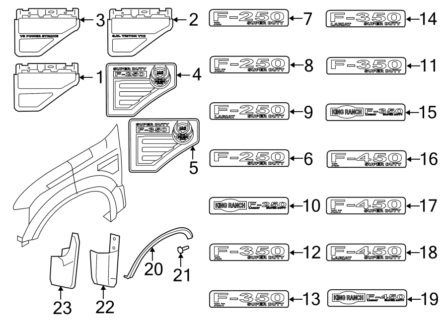 Diagram Fender. Exterior trim. for your 2007 Ford F-150  XLT Extended Cab Pickup Fleetside 