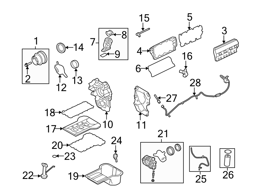 Diagram ENGINE PARTS. for your 1999 Ford F-150 4.2L Triton V6 A/T RWD Base Extended Cab Pickup Fleetside 