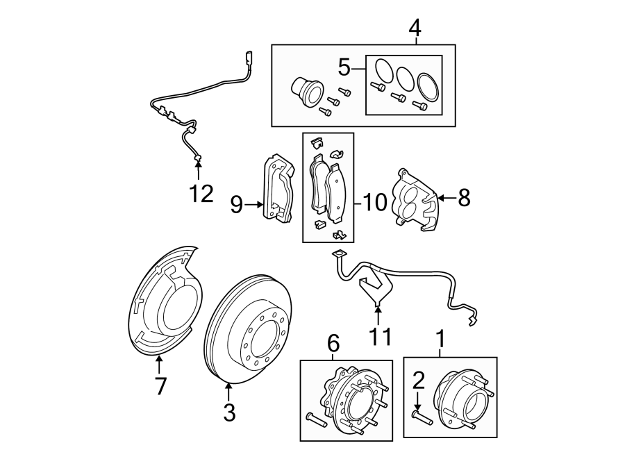 Diagram FRONT SUSPENSION. BRAKE COMPONENTS. for your Ford F-350 Super Duty  