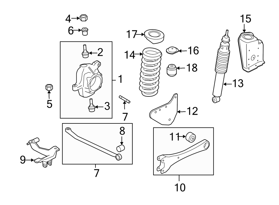 Diagram FRONT SUSPENSION. SUSPENSION COMPONENTS. for your 2018 Ford F-150 5.0L V8 FLEX A/T RWD XL Extended Cab Pickup Fleetside 