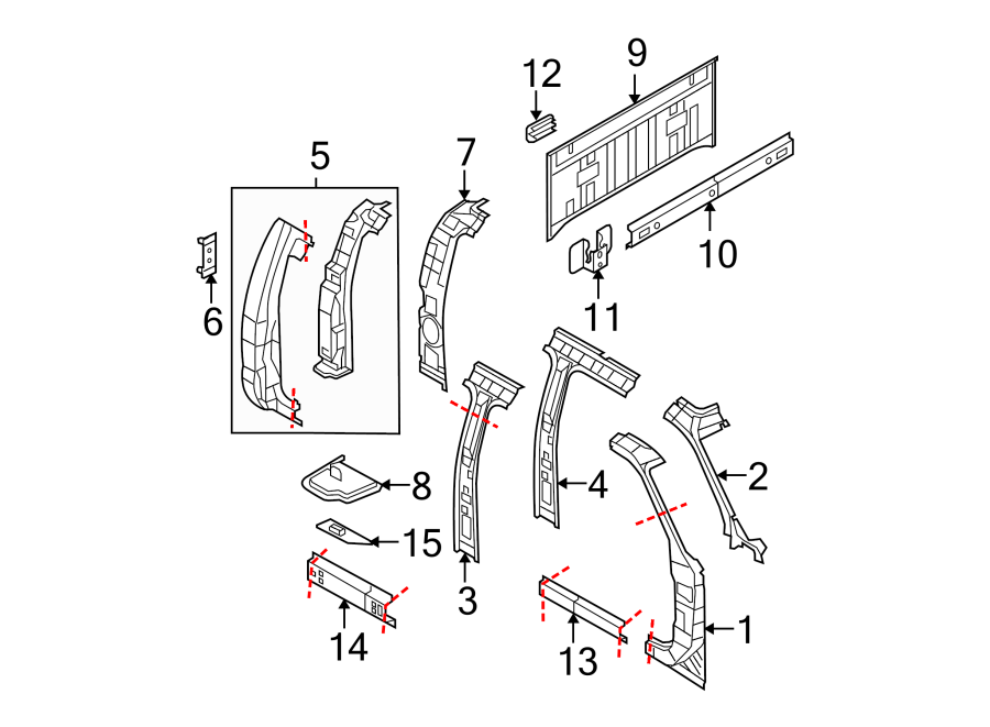 Diagram BACK PANEL. HINGE PILLAR. ROCKER PANEL. for your Ford F-250 Super Duty  