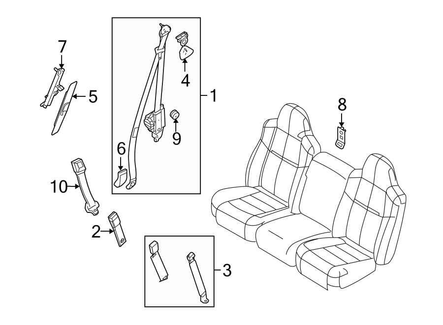 Diagram RESTRAINT SYSTEMS. FRONT SEAT BELTS. for your 2014 Ford F-150 3.7L V6 FLEX A/T 4WD XL Extended Cab Pickup Fleetside 