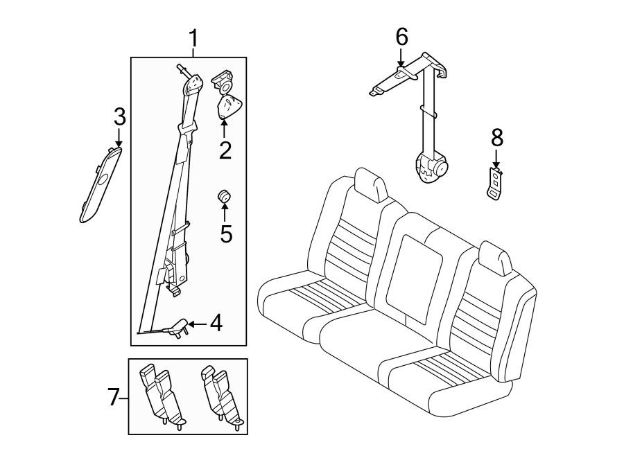 Diagram RESTRAINT SYSTEMS. REAR SEAT BELTS. for your 2013 Ford F-150 3.5L EcoBoost V6 A/T 4WD King Ranch Crew Cab Pickup Fleetside 