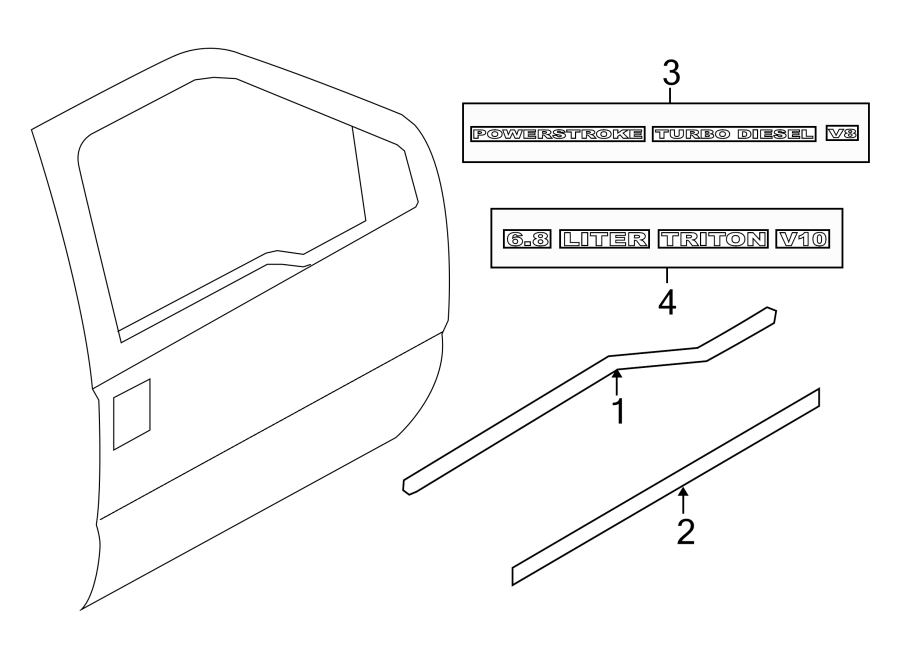 Diagram FRONT DOOR. EXTERIOR TRIM. for your 2003 Ford F-250 Super Duty   