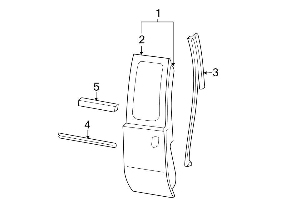 Diagram REAR DOOR. DOOR & COMPONENTS. EXTERIOR TRIM. for your 2013 Ford F-150 3.7L V6 FLEX A/T 4WD XLT Extended Cab Pickup Fleetside 