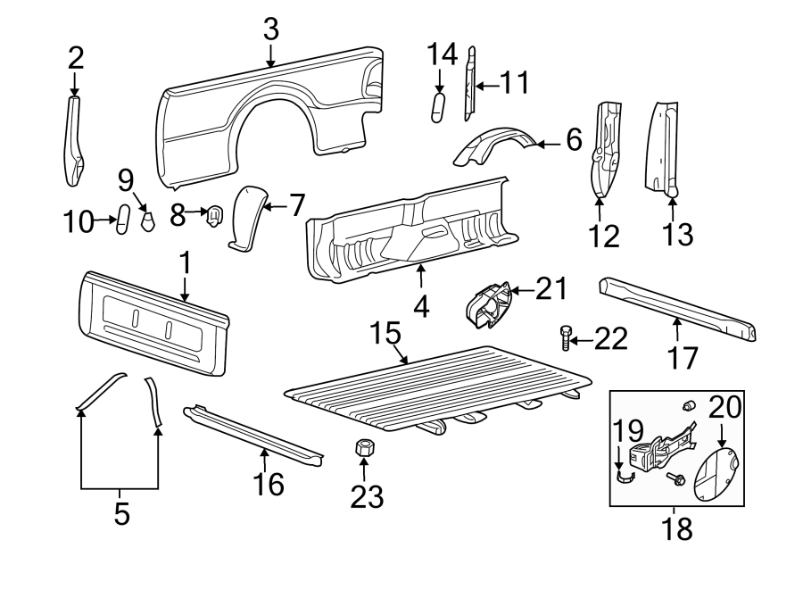 Diagram Pick up box. Box assembly. Front & side panels. for your 2018 Ford F-150 5.0L V8 FLEX A/T RWD XL Extended Cab Pickup Fleetside 