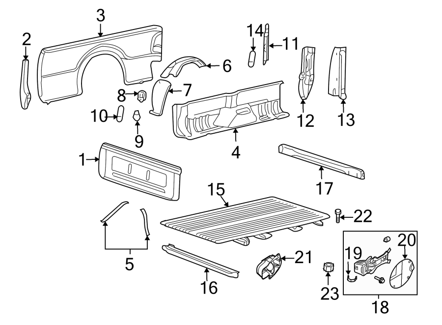 Diagram Pick up box. Front & side panels. for your 2017 Ford F-150 5.0L V8 FLEX A/T RWD Lariat Crew Cab Pickup Fleetside 