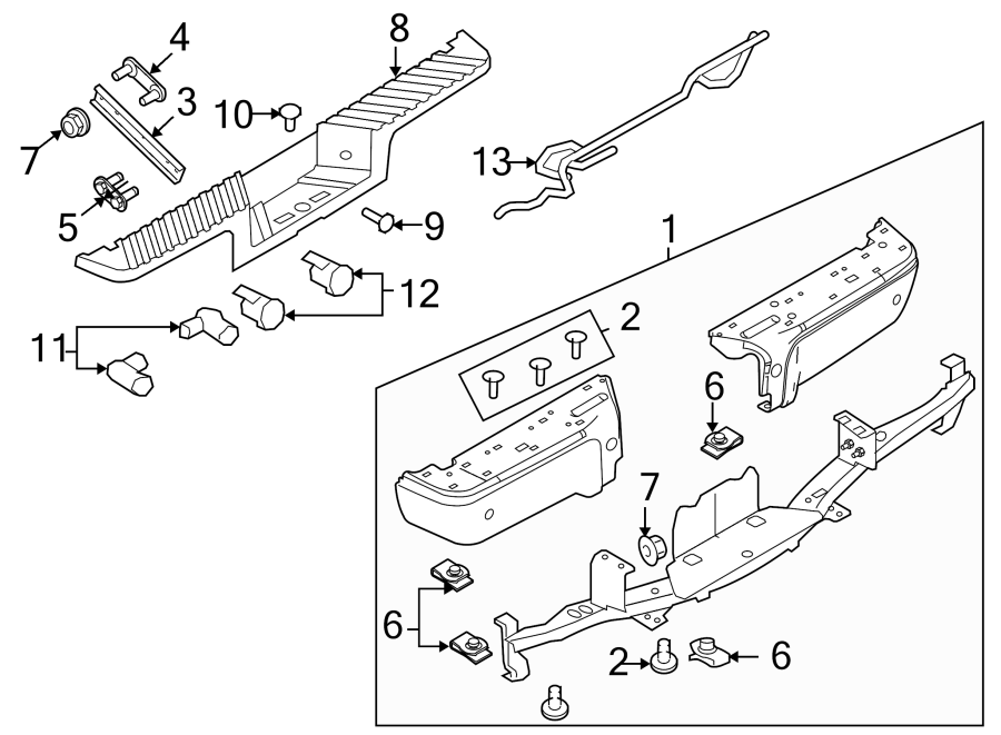 Diagram REAR BUMPER. BUMPER & COMPONENTS. for your 2017 Ford F-350 Super Duty 6.7L Power-Stroke V8 DIESEL A/T 4WD XLT Standard Cab Pickup Fleetside 