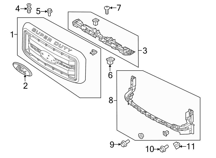 Diagram GRILLE & COMPONENTS. for your 2018 Ford F-150 5.0L V8 FLEX A/T 4WD XL Standard Cab Pickup Fleetside 