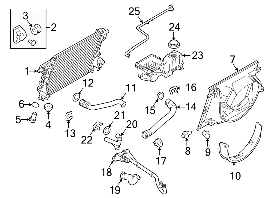 Diagram Cowl. Radiator & components. for your Ford