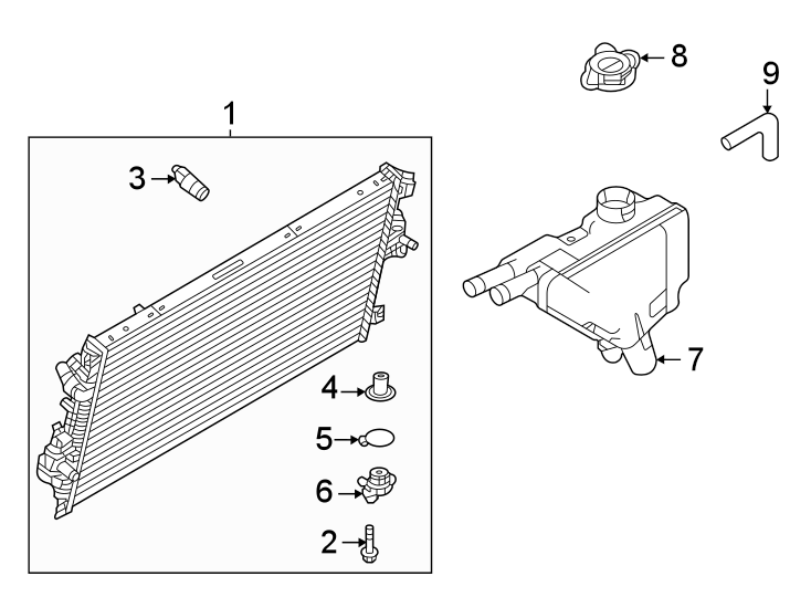 Diagram Radiator & components. for your 2019 Lincoln MKZ   