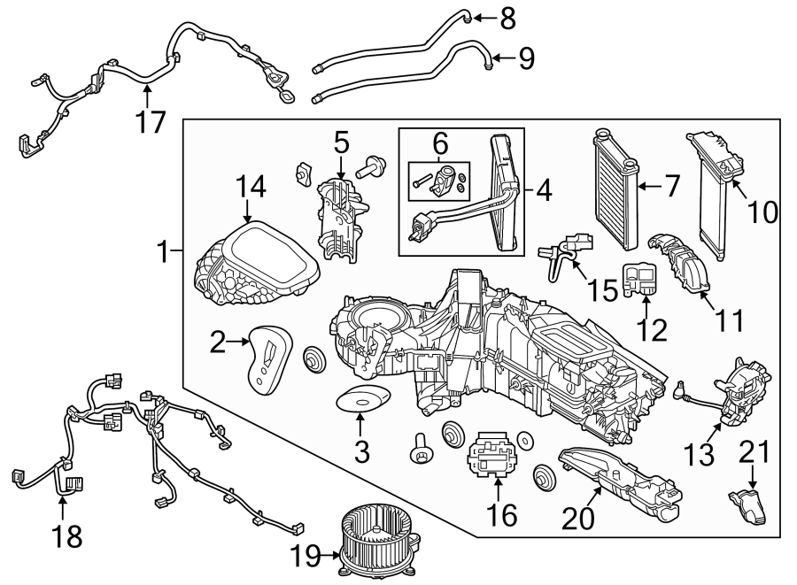 Diagram AIR CONDITIONER & HEATER. EVAPORATOR & HEATER COMPONENTS. for your 2004 Ford E-450 Super Duty   