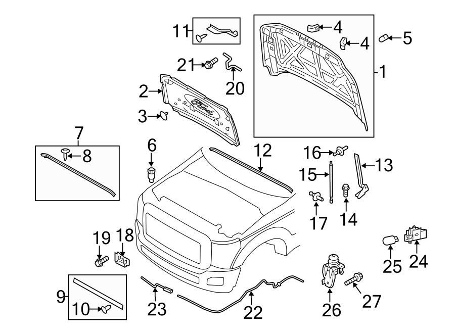 Diagram Hood & components. for your 2006 Ford F-150 4.2L Triton V6 M/T 4WD XL Standard Cab Pickup Fleetside 