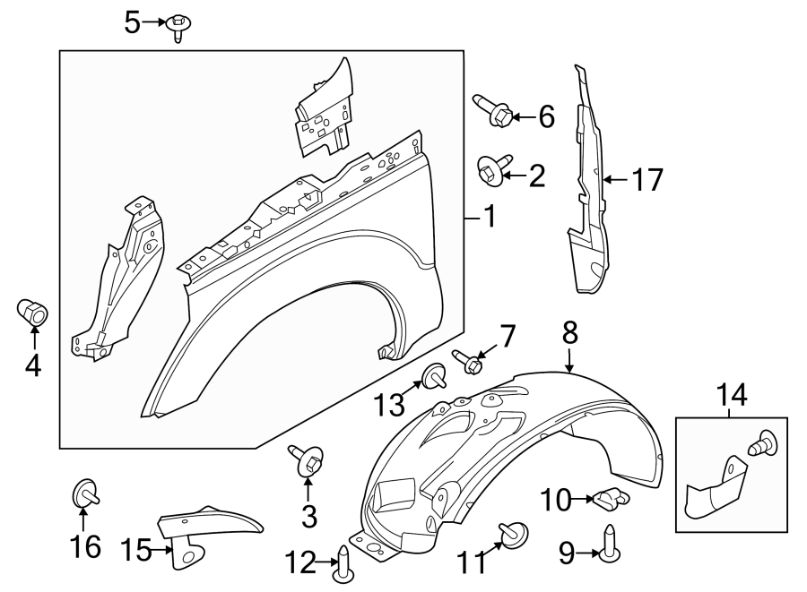 Diagram FENDER & COMPONENTS. for your 2021 Ford F-250 Super Duty 6.7L Power-Stroke V8 DIESEL A/T RWD XL Standard Cab Pickup Fleetside 