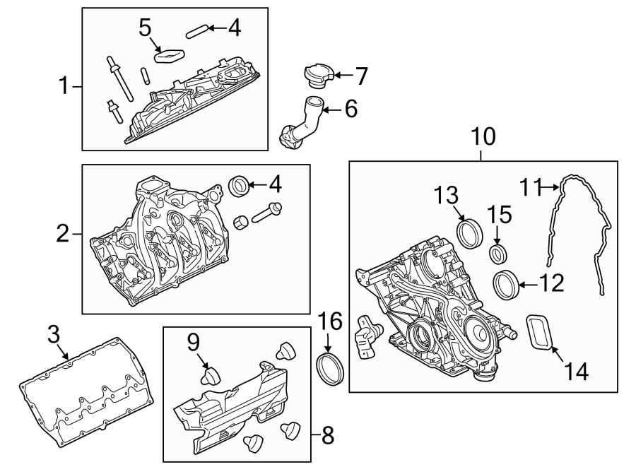 Diagram VALVE & TIMING COVERS. for your Ford F-250 Super Duty  