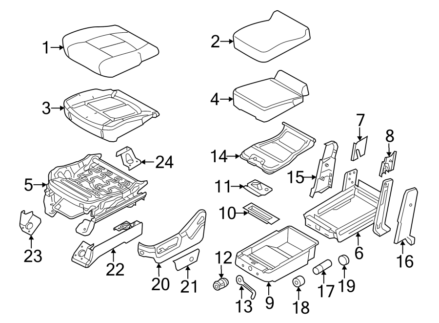 Diagram SEATS & TRACKS. FRONT SEAT COMPONENTS. for your 2009 Ford F-150 4.6L V8 A/T 4WD XL Extended Cab Pickup Fleetside 