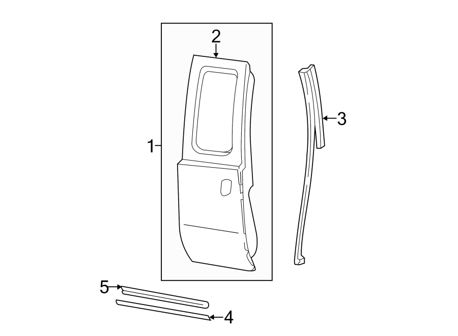 Diagram REAR DOOR. DOOR & COMPONENTS. EXTERIOR TRIM. for your 2013 Ford F-150 3.7L V6 FLEX A/T 4WD XLT Extended Cab Pickup Fleetside 