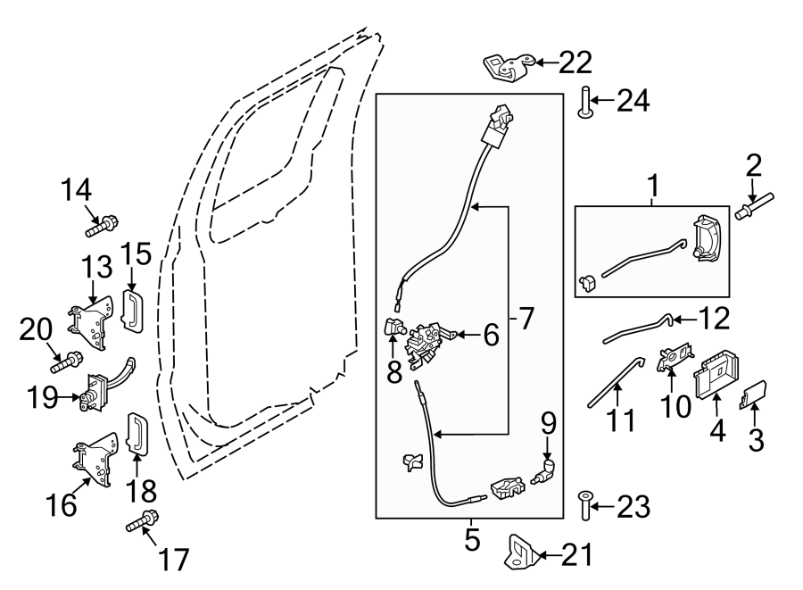 Diagram REAR DOOR. LOCK & HARDWARE. for your 2018 Ford Special Service Police Sedan   