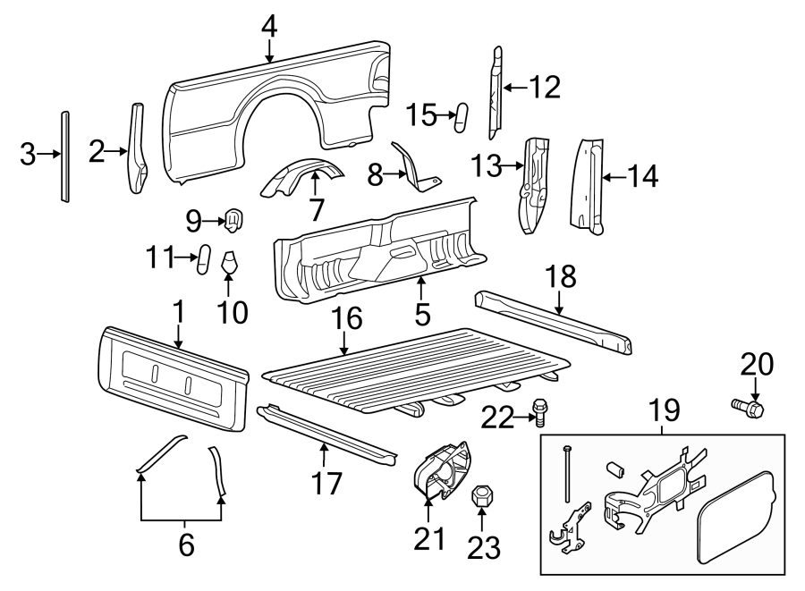 Diagram Pick up box. Box assembly. Front & side panels. for your 2018 Ford F-150 5.0L V8 FLEX A/T RWD XL Extended Cab Pickup Fleetside 