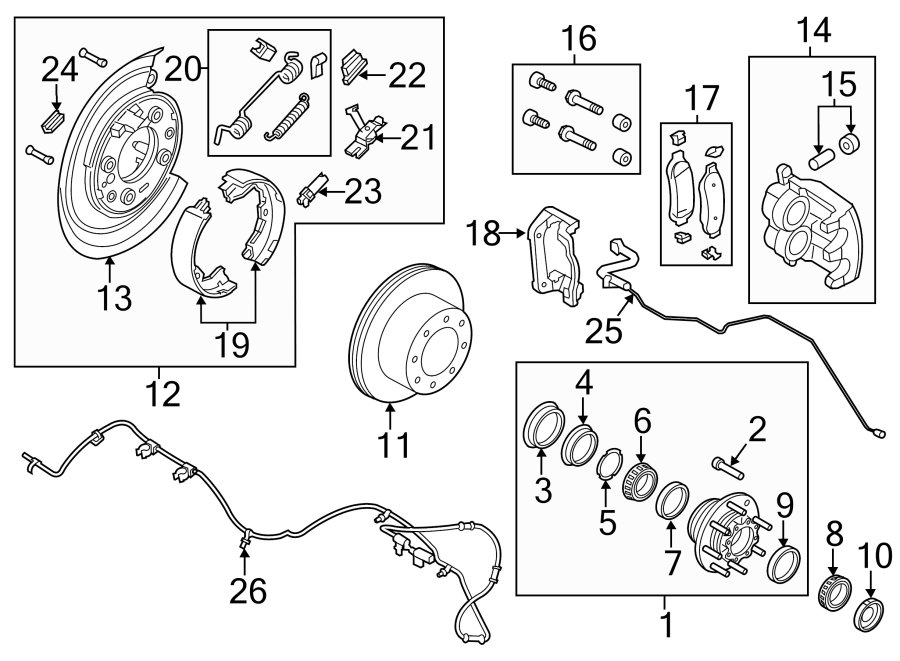 Diagram Rear suspension. Brake components. for your 2013 Ford F-150  SVT Raptor Extended Cab Pickup Fleetside 