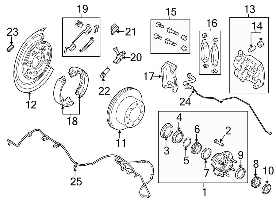 Diagram REAR SUSPENSION. BRAKE COMPONENTS. for your Ford F-350 Super Duty  