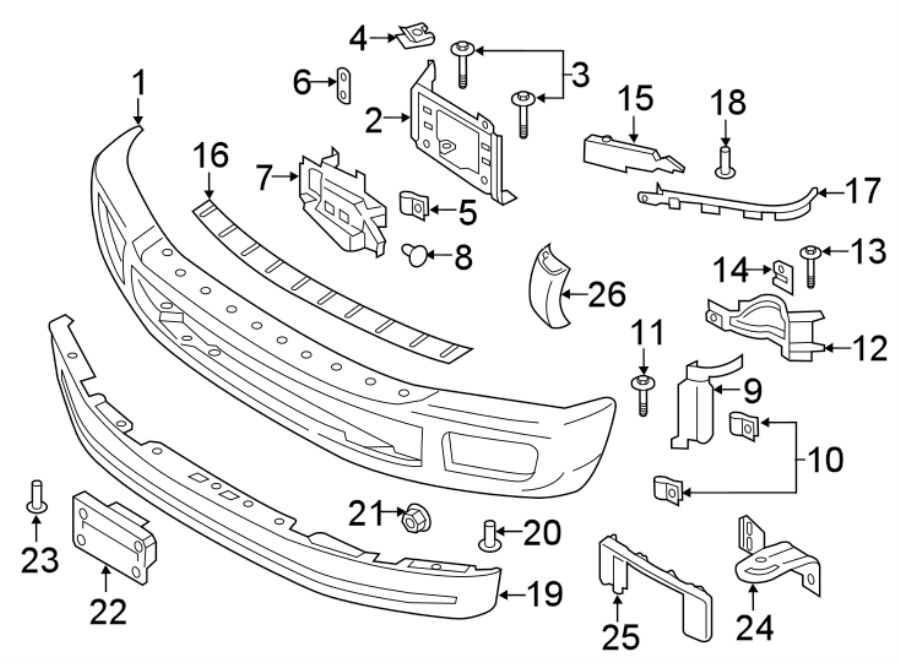 Diagram FRONT BUMPER. BUMPER & COMPONENTS. for your 2018 Ford F-150 5.0L V8 FLEX A/T RWD XLT Crew Cab Pickup Fleetside 