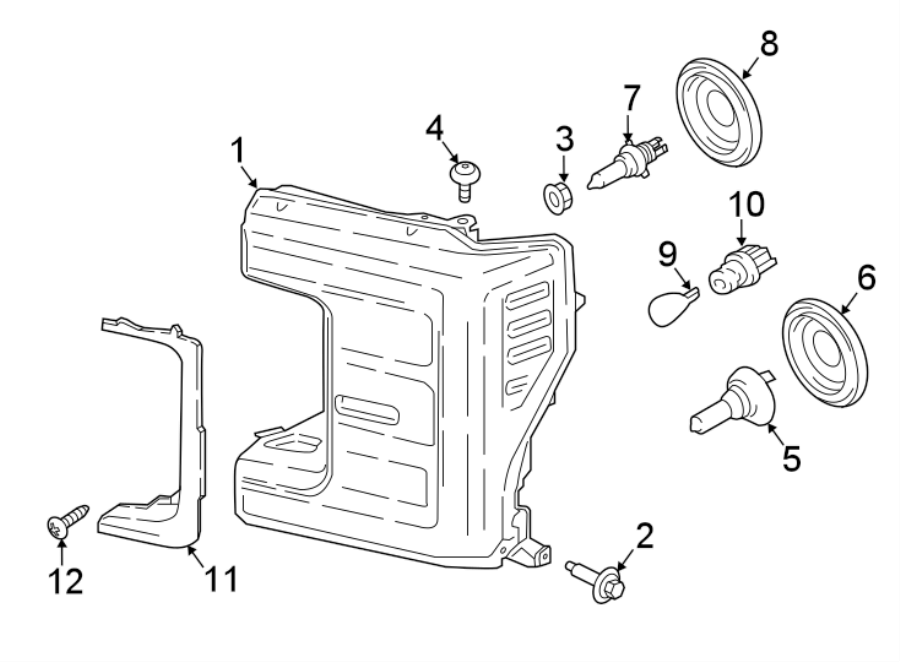 Diagram FRONT LAMPS. HEADLAMP COMPONENTS. for your 2022 Ford F-350 Super Duty 6.2L V8 FLEX A/T RWD XLT Extended Cab Pickup 