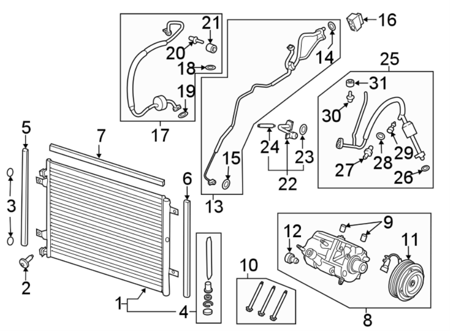 Diagram AIR CONDITIONER & HEATER. COMPRESSOR & LINES. CONDENSER. for your 2017 Ford F-250 Super Duty 6.2L V8 FLEX A/T 4WD XLT Crew Cab Pickup 