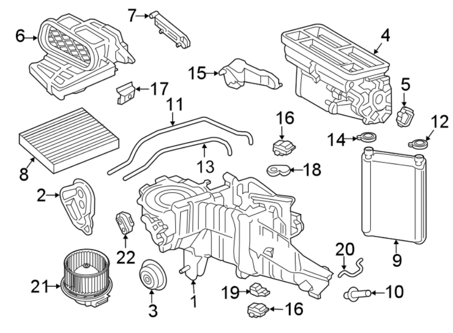 AIR CONDITIONER & HEATER. EVAPORATOR & HEATER COMPONENTS. Diagram