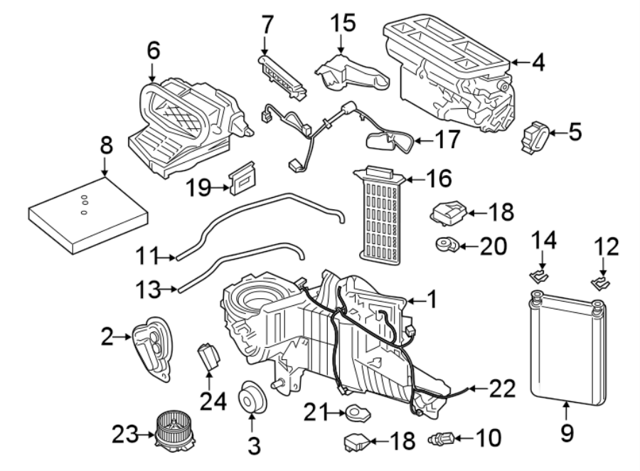 Diagram AIR CONDITIONER & HEATER. EVAPORATOR & HEATER COMPONENTS. for your Ford F-350 Super Duty  