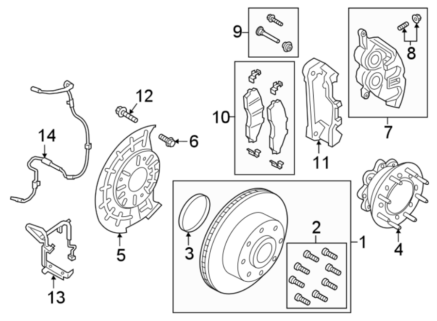 Diagram Front suspension. Brake components. for your 2003 Ford F-150 5.4L Triton V8 A/T 4WD Lariat Crew Cab Pickup Fleetside 