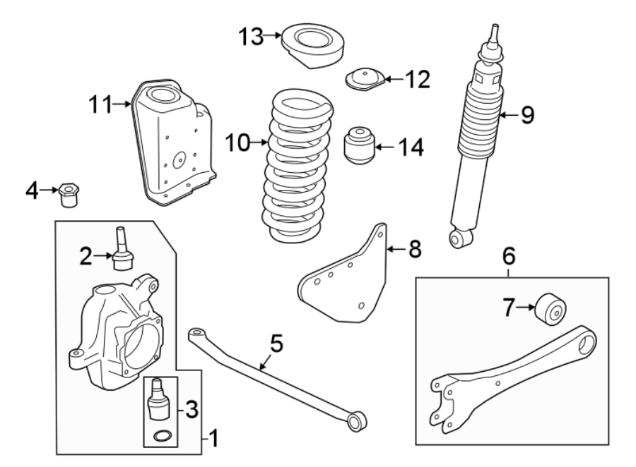 Diagram Front suspension. Suspension components. for your 2021 Ford F-150 3.0L Power-Stroke V6 DIESEL A/T 4WD XLT Standard Cab Pickup Fleetside 