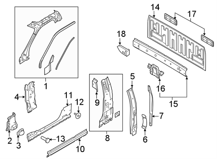 Diagram BACK PANEL. HINGE PILLAR. for your Ford F-350 Super Duty  