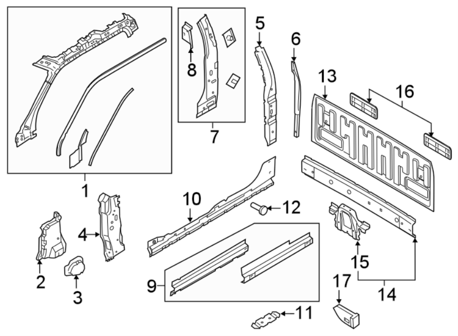 Diagram BACK PANEL. HINGE PILLAR. for your Ford F-350 Super Duty  